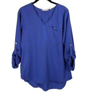 Soft Surroundings Blue Tencel‎ Tunic Top High Low 3/4 Sleeve Lagenlook Size XS